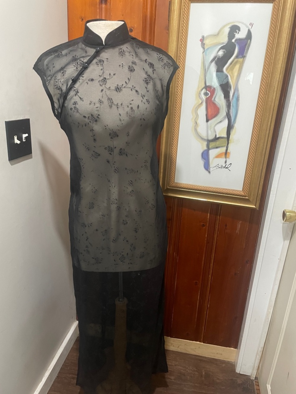 Jessica Howard Petite Black Lined Dress with Sheer Trim